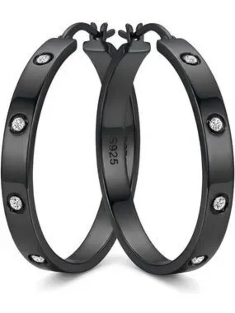 Anthropologie Black Hoop Earrings with Clear Accents